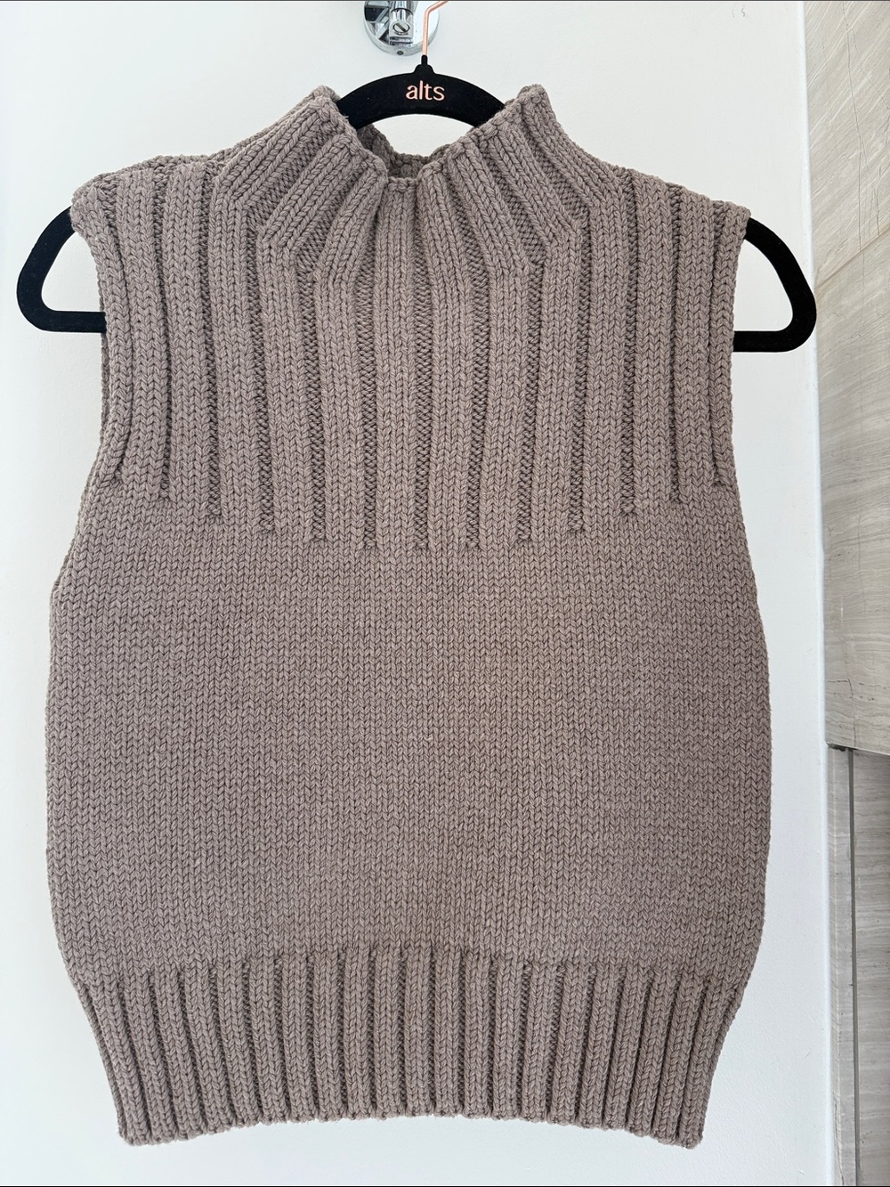 Zara Sleeveless Ribbed Mock Neck Sweater Vest - Taupe - Picture 3 of 11